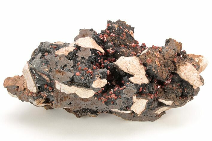 Small, Red Vanadinite Crystals on Manganese Oxide - Morocco #212020